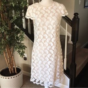 Suzi Chin Light Tan Dress Under Embellished Cream Overlay Sz 6 Knee Length